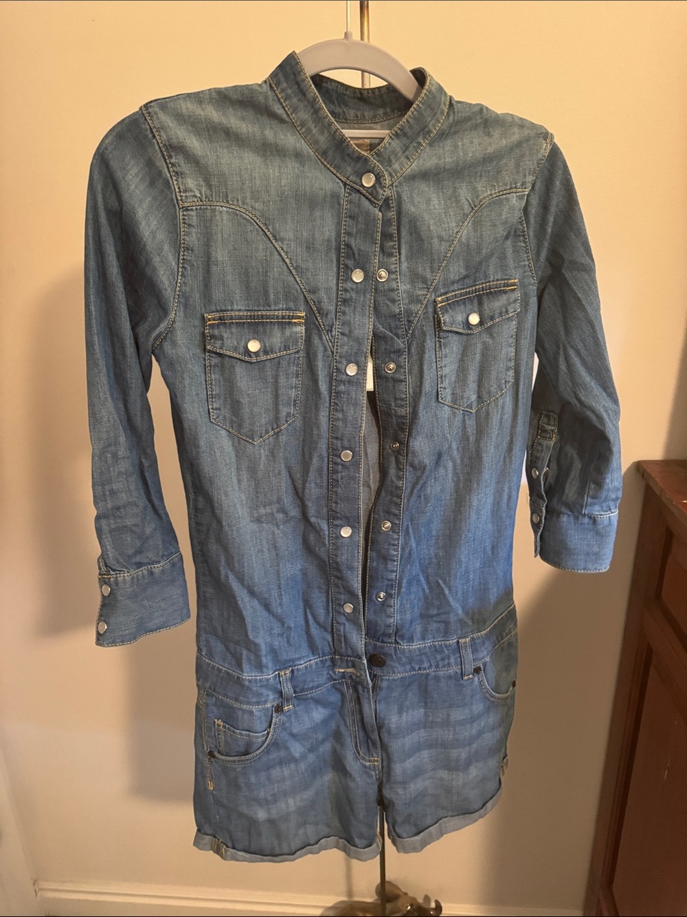 Hunky Dory Denim Romper Jumpsuit - Light Blue